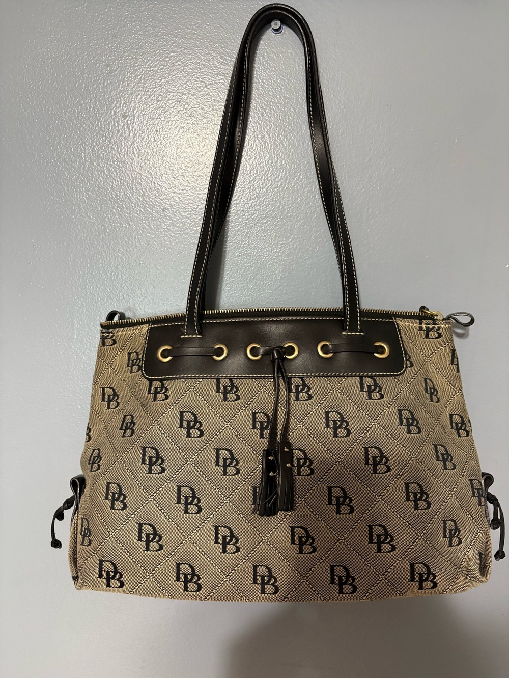 DB Monogram Quilted Tote Bag in Beige and Black